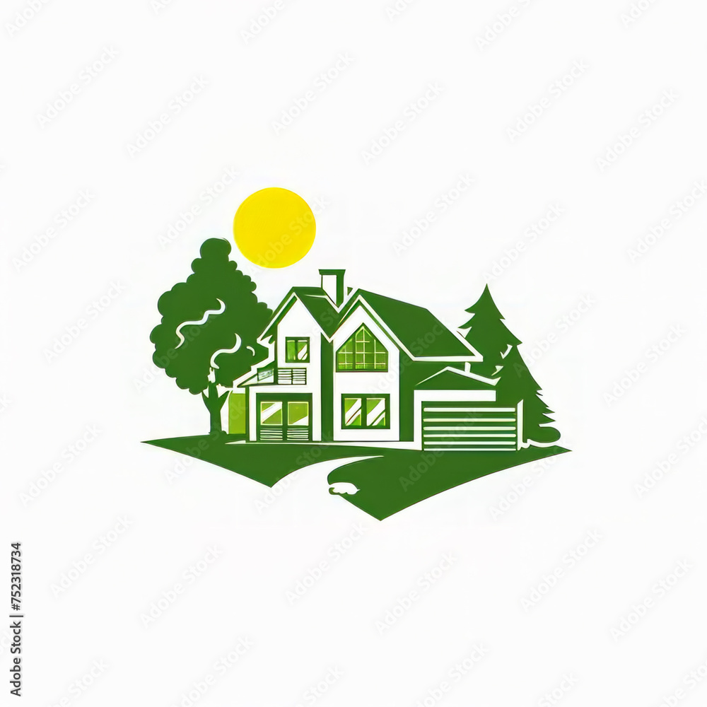 Eco-Friendly Home Logo on Wavy Terrain Eco-Friendly Home Logo on Wavy Terrain