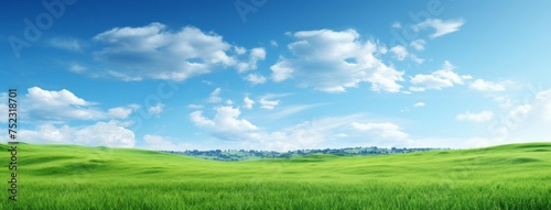 With a white background style, a big field full of green grass, youthful energy, light gray and teal.