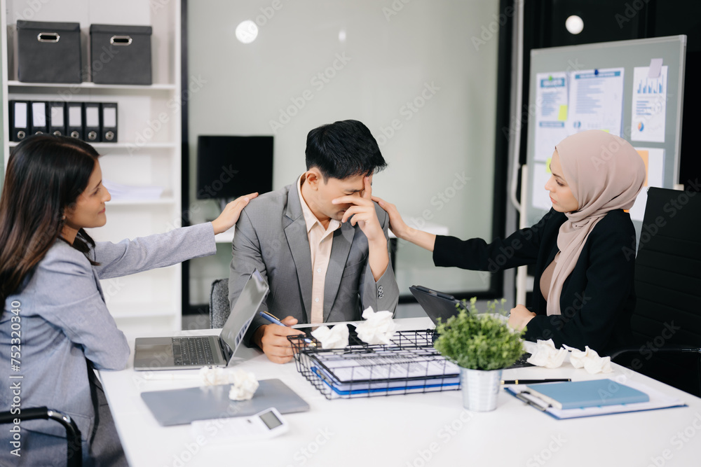 Furious businesspeople arguing strongly after making a mistake at work in office. Furious businesspeople arguing strongly after making a mistake at work in office.