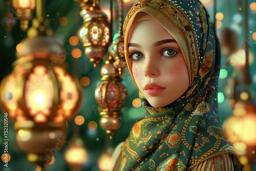 Portrait of a beautiful young muslim woman with green hijab