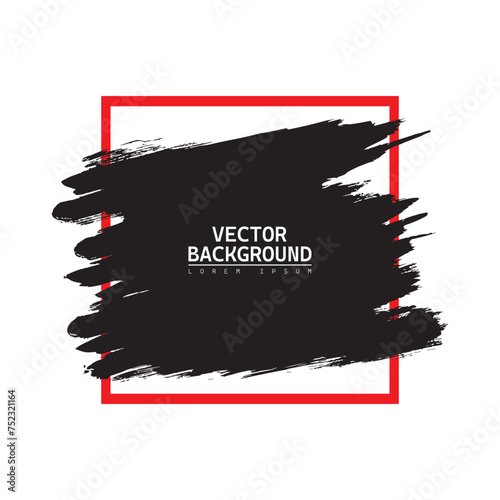 Black grunge background with Black brush stroke and red border. Vector Illustration