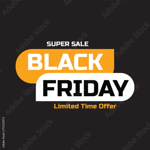 Black Friday Sale flash banner. Black Friday 75% off sale sticker. Super sale discount offer banner. Red yellow sale background