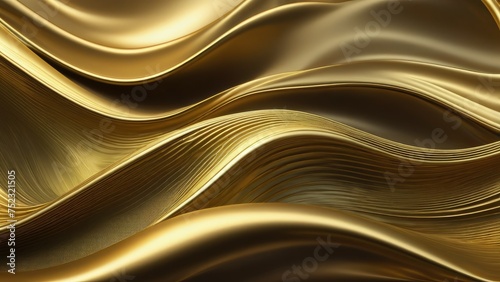 Abstract 3D aurora-like silk background, undulating with gold highlights, reflecting the essence of business technology, ultra-clear, octane rendering