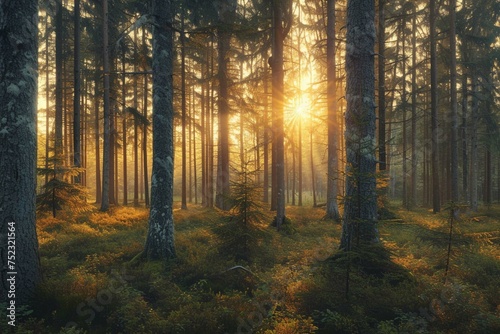 Forest landscape panorama at sunset © Manzoor