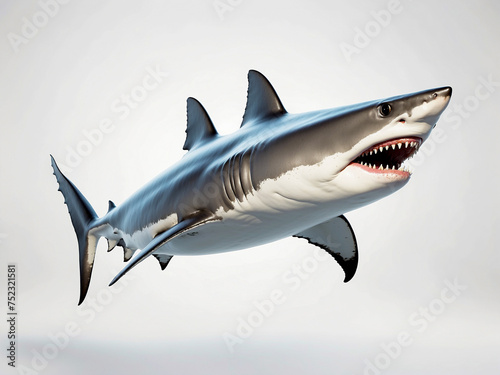 Highlight the shark s anatomy  A white background allows for a clear view of the shark s body shape  fins  and other features.