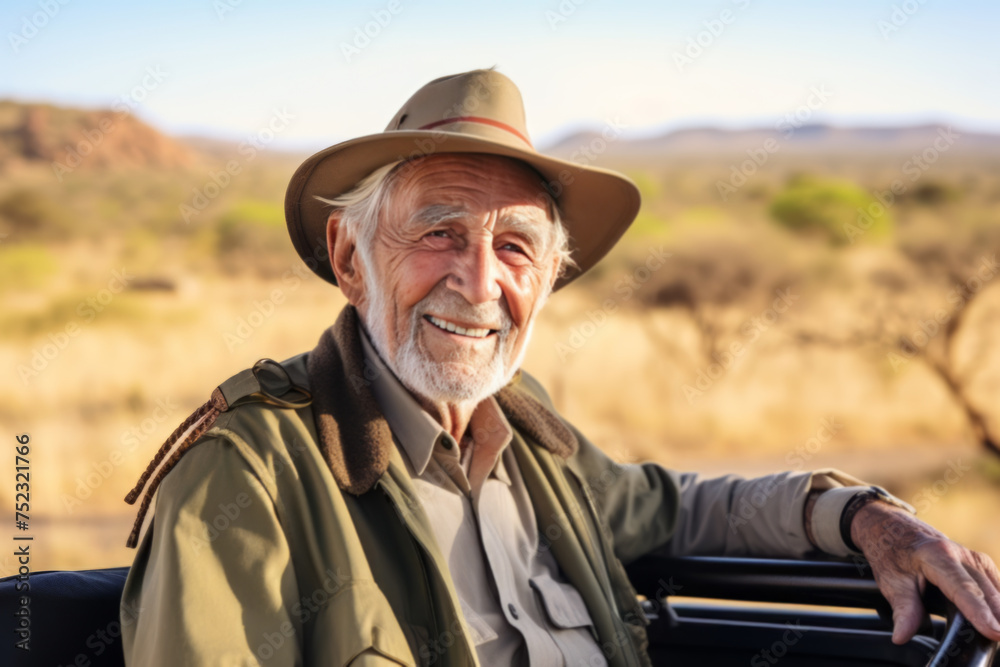 Senior Explorer in Safari Hat Outdoors