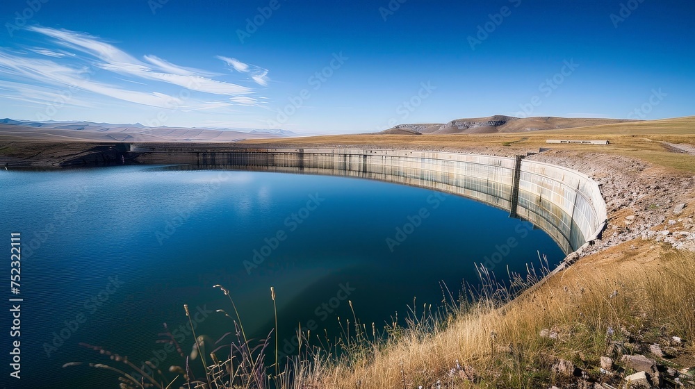 A tranquil reservoir serving both as a water source and energy provider
