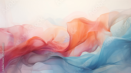 With its delicate pastel pink and blue tones, the captivating abstract artwork conjures images of soft smoke waves. Watercolor illustration background. photo