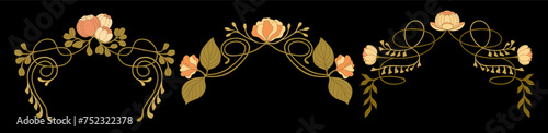 Art Nouveau floral frames, corners, and borders. Vector.