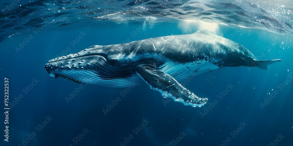 A majestic whale gracefully dives creating an aweinspiring moment in nature. Concept Nature, Wildlife, Ocean, Majesty, Awe-Inspiring