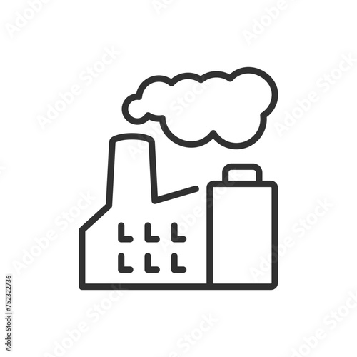 Battery and battery factory pollutes the environment, linear icon. Line with editable stroke
