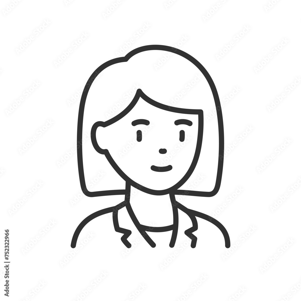 Woman with brown hair, linear icon. Avatar. Line with editable stroke Woman with brown hair, linear icon. Avatar. Line with editable stroke