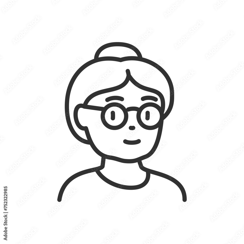Old woman with glasses, linear icon, Grandmother. Avatar. Line with editable stroke Old woman with glasses, linear icon, Grandmother. Avatar. Line with editable stroke