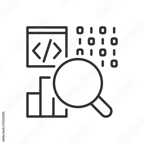 IT analytics. Data Analysis, linear icon. Chart and Programming code. Line with editable stroke