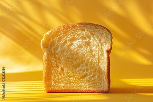 A slice of bread lit with a dramatic play of sunlight and shadow, enhancing the visual appeal and texture photo