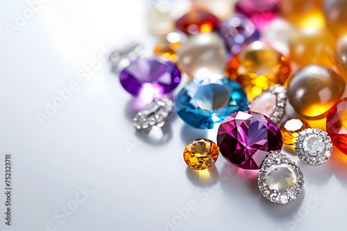 jewelry designer with gemstones, isolated on a luxurious pearl white background, symbolizing elegance and fine craftsmanship 