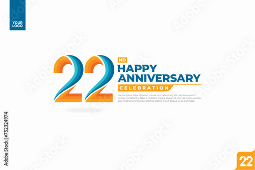 22nd happy anniversary celebration with orange and turquoise gradations on white background.