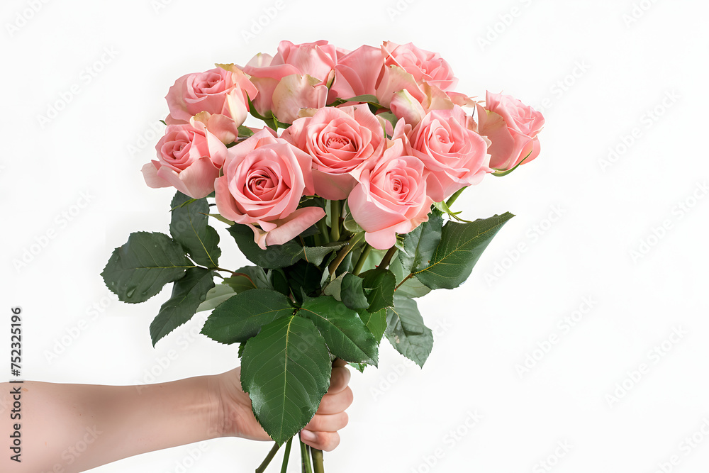 a bouquet of full of red roses and leaves, isolated on white a bouquet of full of red roses and leaves, isolated on white