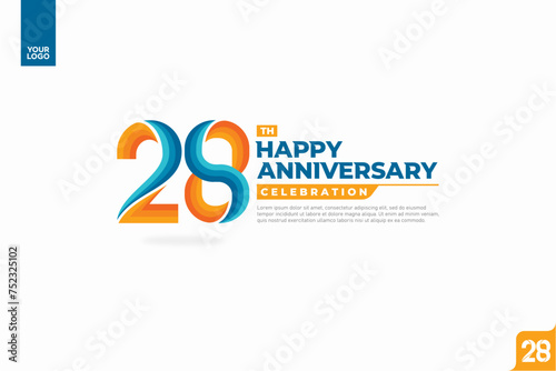 Photography 28th happy anniversary celebration with orange and turquoise gradations on white background