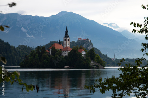 Famous alpine Bled lake  Blejsko jezero  in Slovenia