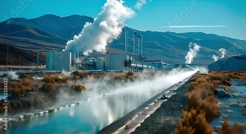 Geothermal energy facility tapping into the Earth's natural heat reservoirs, providing clean and reliable energy for heating and electricity generation photo