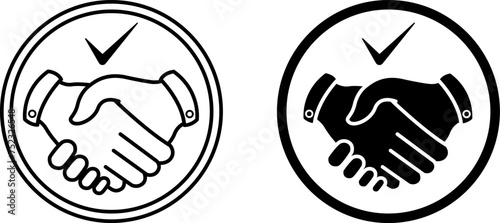 Handshake icons. Black and White Vector Icons of Handshaking Friends, Acquaintances, or Business Partners. Business and Teamwork Concept