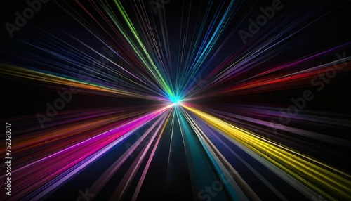 abstract dark background of light with stripes of colorful rays moving from the center