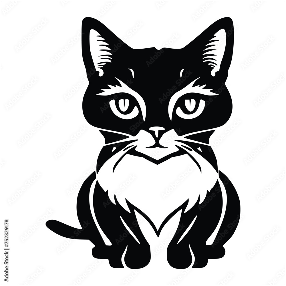  Cat Vector outline drawing | black and white cat 