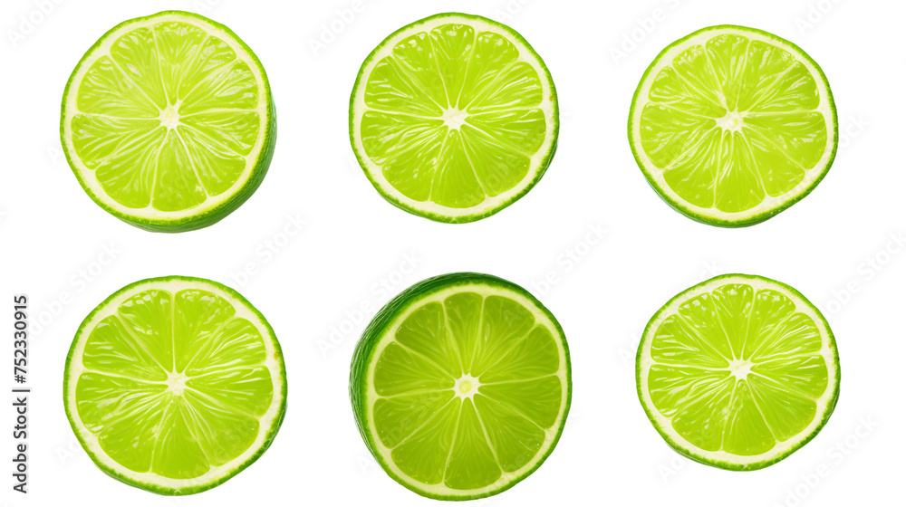 Lime Fruits Collection - Tropical Citrus Slices on Transparent Background 3D Illustration