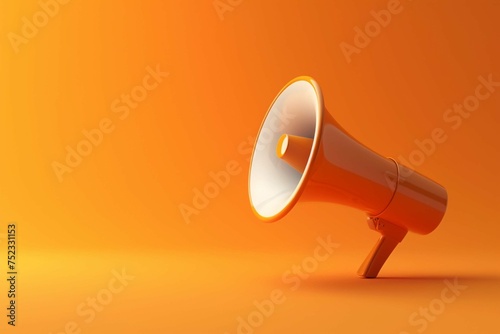 Refer a Friend. Business concept image with paper cup megaphone on orange background with copy space. Attention concept announcement. Minimal flat lay