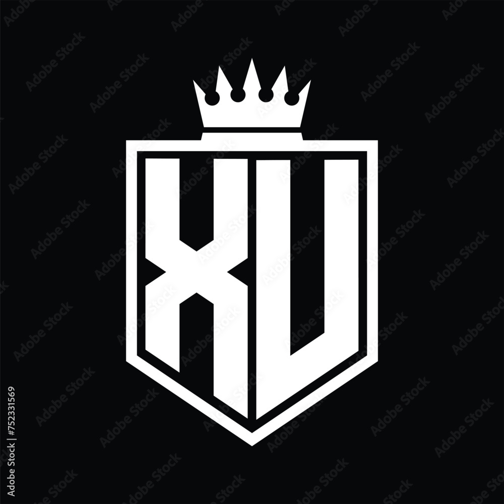 XU Logo monogram bold shield geometric shape with crown outline black ...