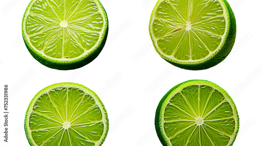 Lime Fruits Collection - Tropical Citrus Slices on Transparent Background 3D Illustration