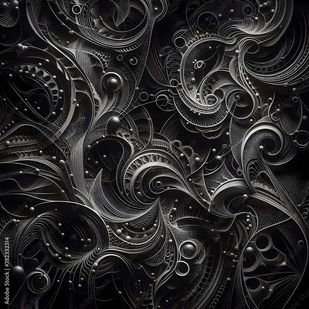 Abstract fractal background. Computer generated graphics. Black and white Generative AI