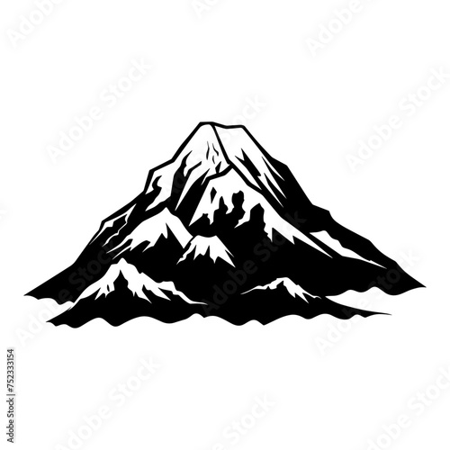 Mountain silhouette vector icon. Rocky peaks. Mountains ranges. Black and white mountain icon vector for logo