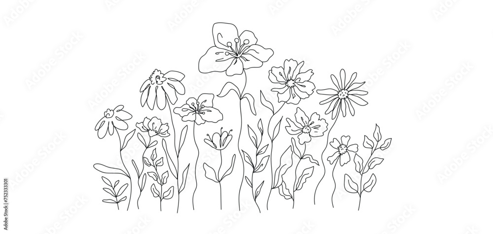 Hand drawn wildflower line art vector