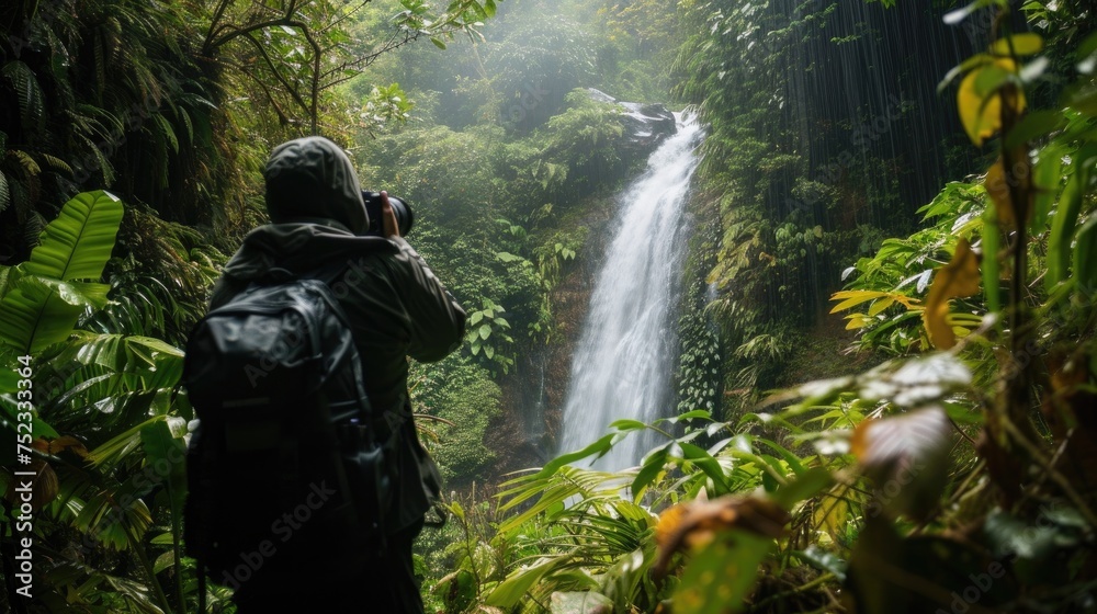 Capturing the Wilderness: Man Photographing in the Forest