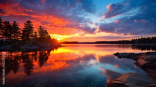 Serene Lake Sunset: Captivating Colors Reflecting on Water, Canon RF 50mm f/1.2L USM Capture