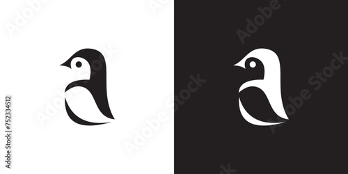 Letter a penguin logo illustration combining penguin  Logo Icon Symbol Vector Design Template.