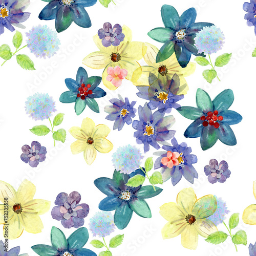 floral background. Watercolor seamless illustration for design. Seamless pattern.  © Olesia La