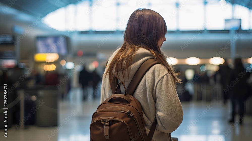 Traveler's Journey: Woman with Passport at Airport, Captured by Canon RF 50mm f/1.2L USM