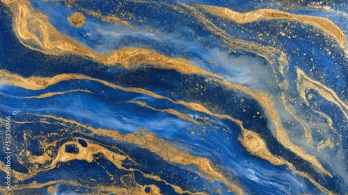 Abstract Blue and Gold Marble Texture, Luxury Fluid Art Painting, Elegant Background for Design Concepts, Creative Wallpapers, and Fashion Imagery © Psykromia