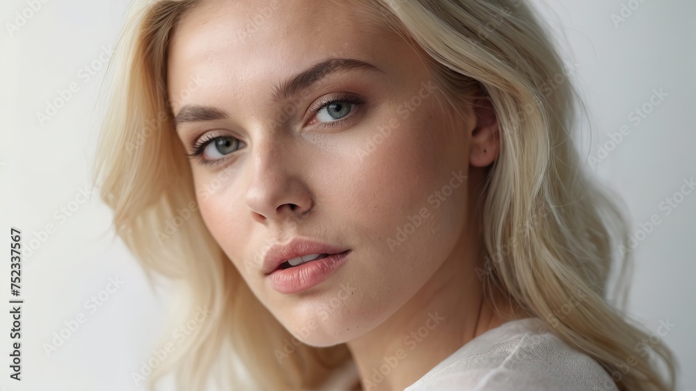 Beautiful blond woman with perfect skin on white background Beautiful blond woman with perfect skin on white background