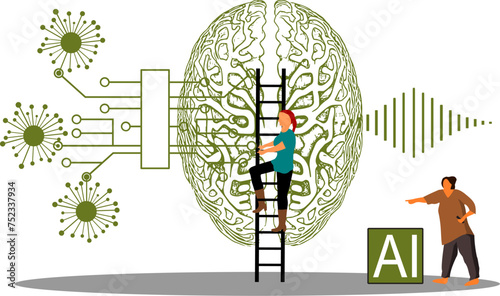 Abstrakte Cartoon Vektor Figuren - Neurowissenschaften Hirnforschung am Gehirn - Neuromarketing - Psychologie und Medizin - Diagnose und Therapie