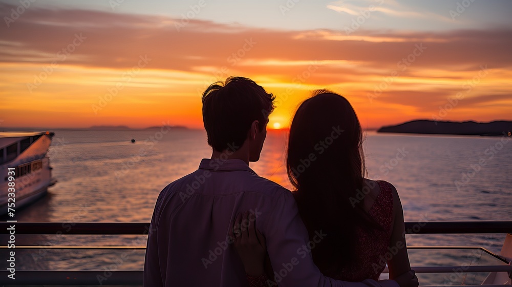 Romantic Moment: Couple Enjoys Stunning Sunset from Cruise Ship Deck | Canon RF 50mm f/1.2L USM Capture