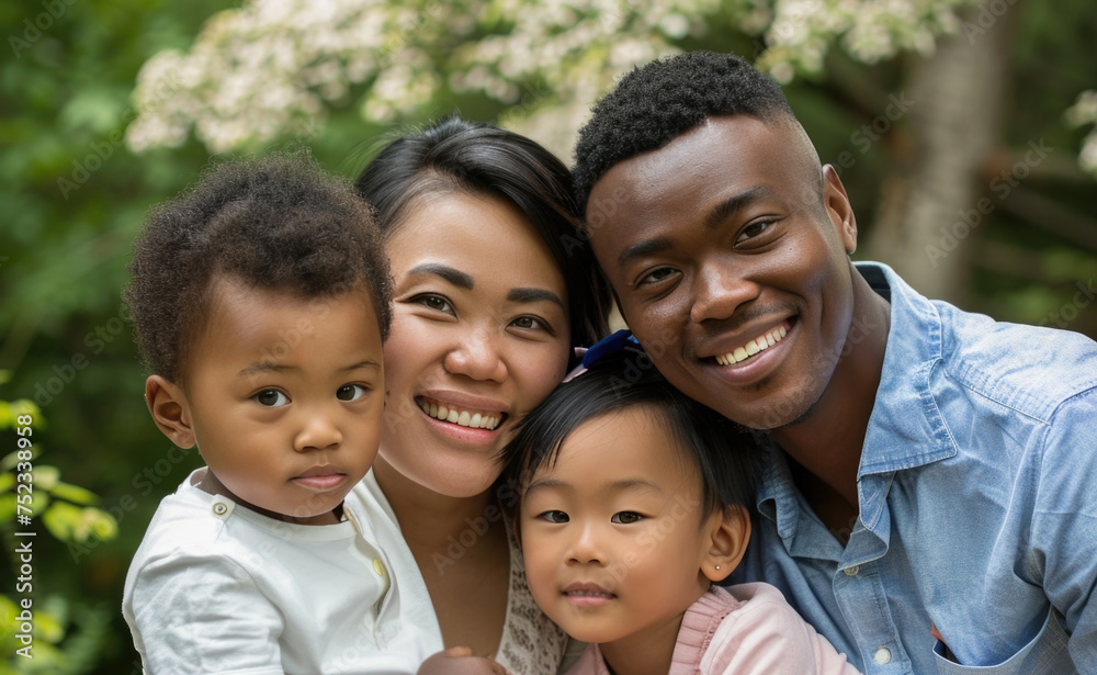 Close up portrait of family of mixed race outdoors Close up portrait of family of mixed race outdoors