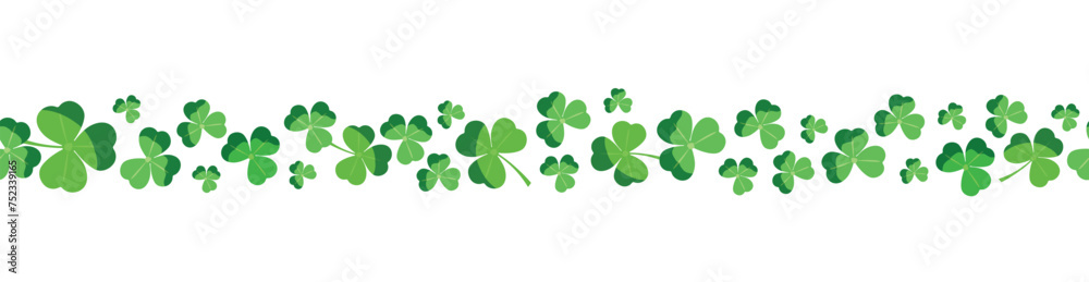 Lucky green clover for Irish festival St Patrick s day. Shamrock seamless border . Saint Patrick's day background with shamrock. Green clover leaf border, banner, header Lucky green clover for Irish festival St Patrick s day. Shamrock seamless border . Saint Patrick's day background with shamrock. Green clover leaf border, banner, header