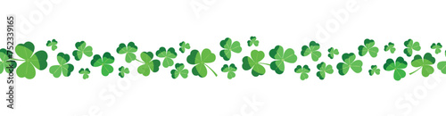 Lucky green clover for Irish festival St Patrick s day. Shamrock seamless border . Saint Patrick's day background with shamrock. Green clover leaf border, banner, header