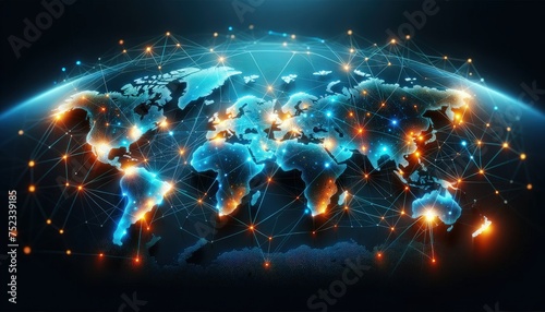 Global Connectivity Concept with Glowing Network and World Map
 #752339185