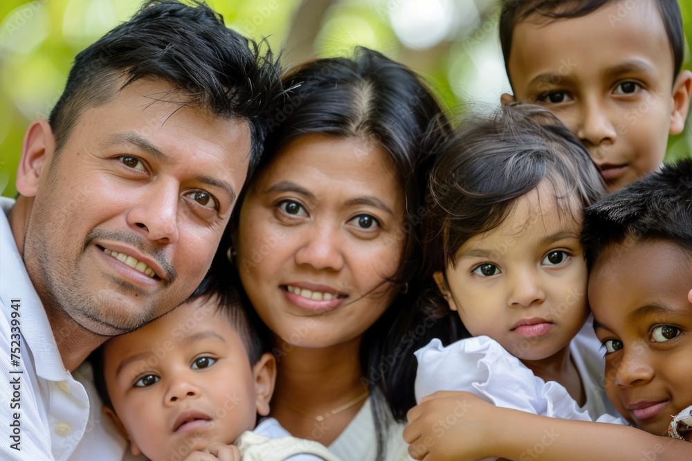 Close up portrait of family of mixed race outdoors Close up portrait of family of mixed race outdoors