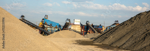 Canvas Print Heavy equipment works at a sand processing quarry